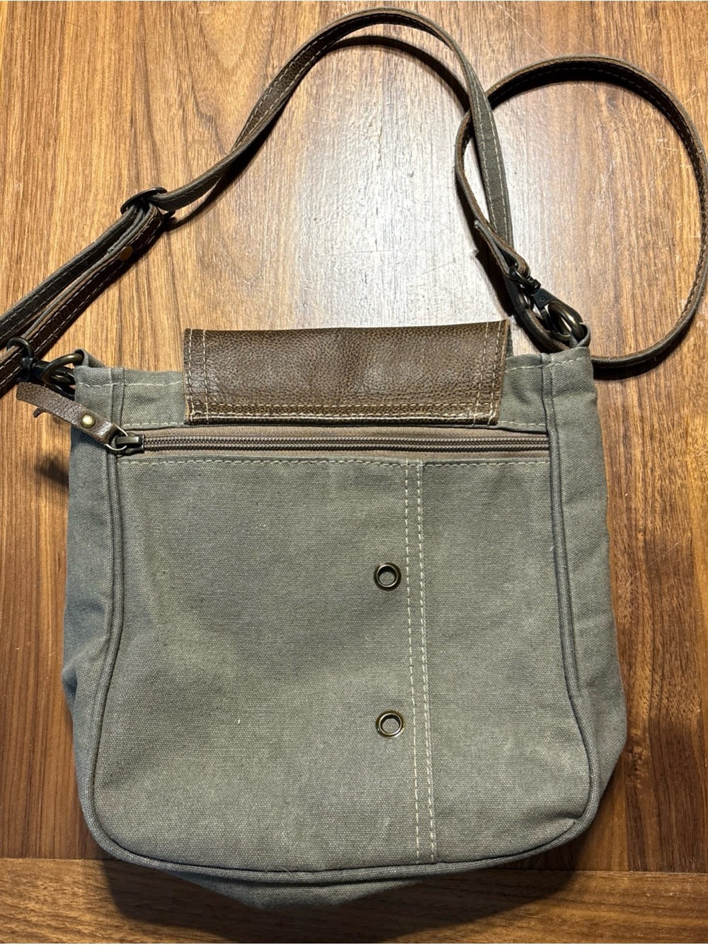 Myra Bag gray Canvas Crossbody Bag with brown Leather Flap - Picture 2 of 3